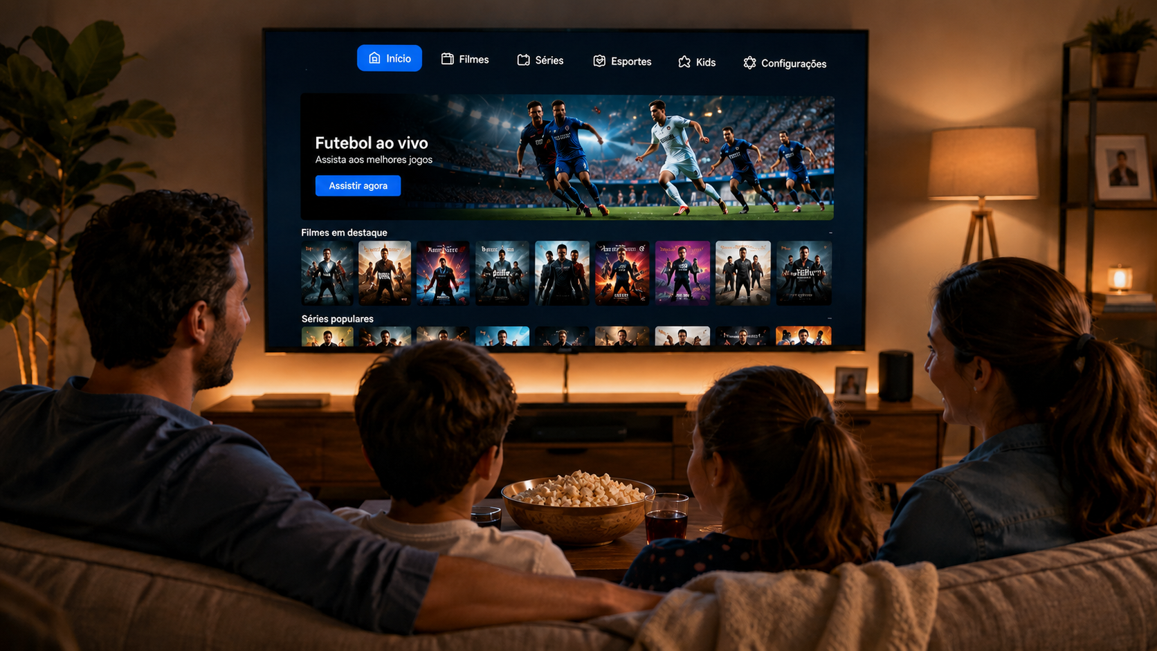 Família assistindo Max Streaming na Smart TV